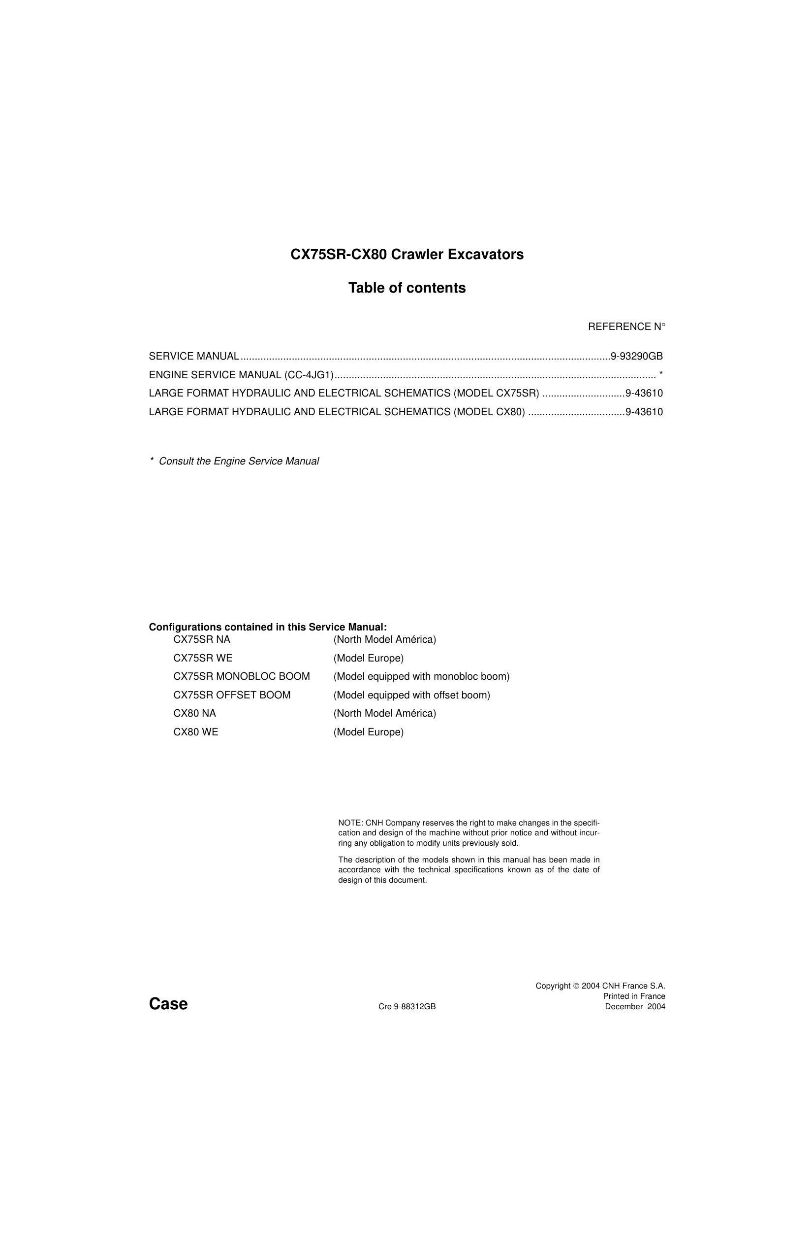 CX75SR-CX80 Crawler Excavator Service manual